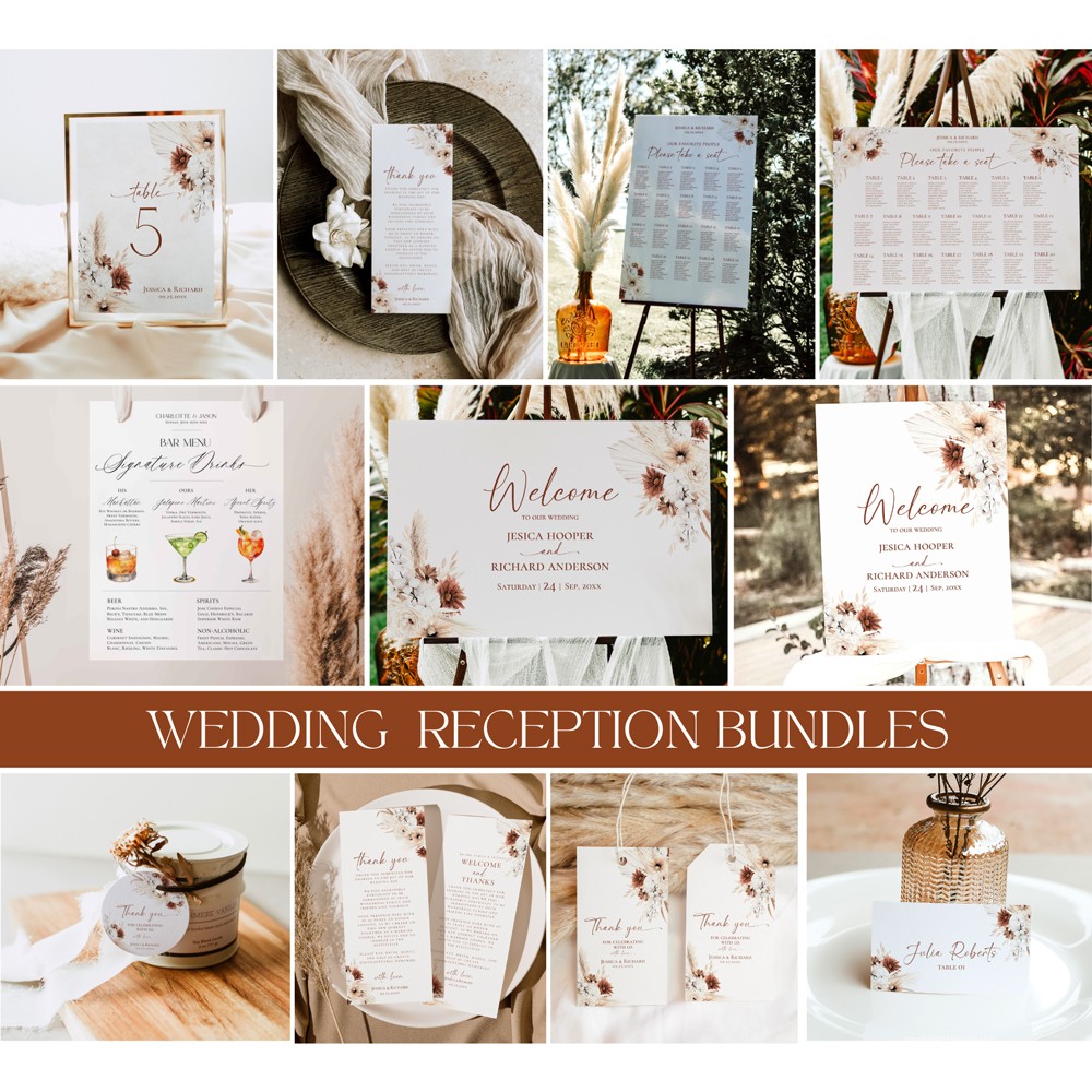 Reception Sign Wedding, Boho Wedding Bundle Templates