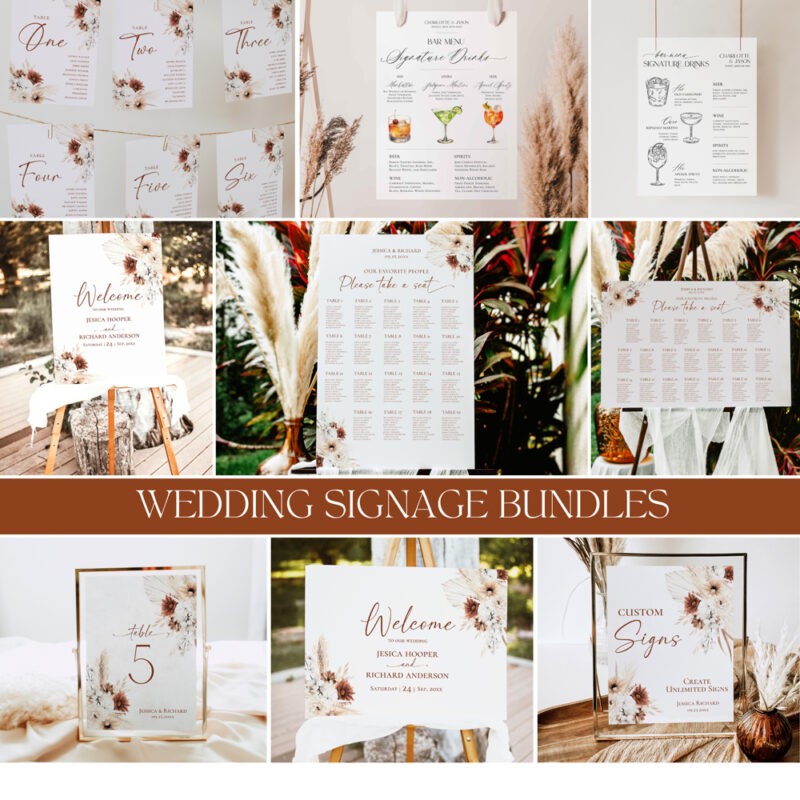 Wedding Sign Templates Bundles, Boho Wedding Reception Templates