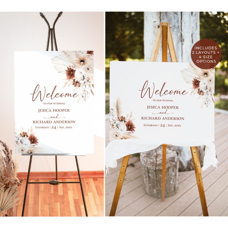 Boho Wedding Sign Templates, Terracotta Wedding Signage Template