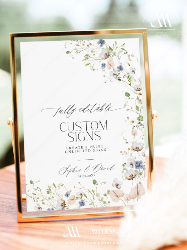 Wildflower Wedding Table Sign Template | Editable DIY Wedding Custom Signs