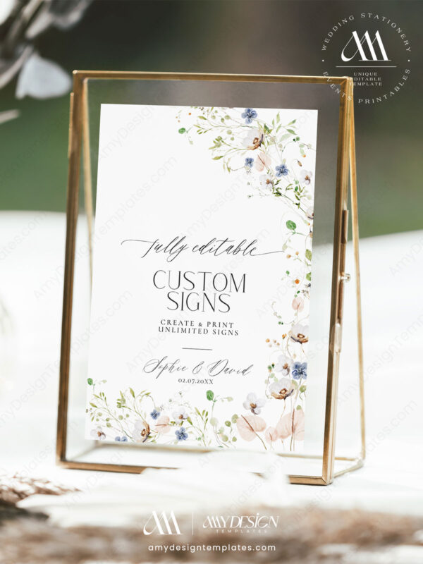 Wildflower Wedding Table Sign Template | Editable DIY Wedding Custom Signs