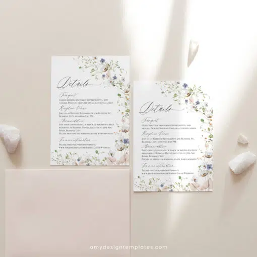 Enclosure Card Template Wildflower Wedding Printable, Wedding Details Card Editable Template