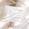 Enclosure Card Template Wildflower Wedding Printable, Wedding Details Card Editable Template