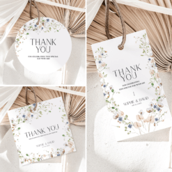 Wildflower Favor Tag Template, Floral Thank you tags, Printable Thank you gift tag editable template, Wildflower Wedding Favor Tag D023