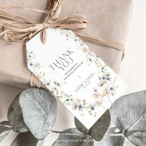 Wildflower Favor Tag Template, Floral Thank you tags, Printable Thank you gift tag editable template, Wildflower Wedding Favor Tag D023