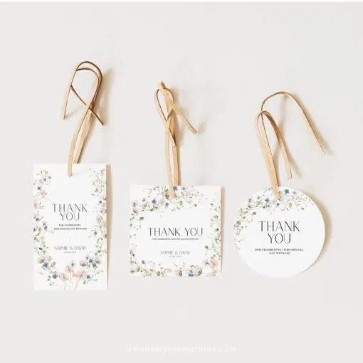 Wildflower Favor Tag Template, Floral Thank you tags, Printable Thank you gift tag editable template, Wildflower Wedding Favor Tag D023
