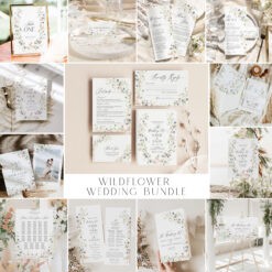 Wildflower Wedding Bundle Template, Botanical Wedding Bundle Template, Wildflower Wedding Template, Elegant Wedding Bundles Template D023