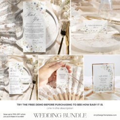 Wildflower Wedding Bundle Template, Botanical Wedding Bundle Template, Wildflower Wedding Template, Elegant Wedding Bundles Template D023