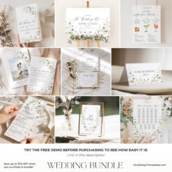 Wildflower Wedding Bundle Template, Botanical Wedding Bundle Template, Wildflower Wedding Template, Elegant Wedding Bundles Template D023