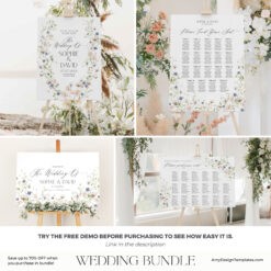 Wildflower Wedding Bundle Template, Botanical Wedding Bundle Template, Wildflower Wedding Template, Elegant Wedding Bundles Template D023