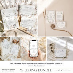 Wildflower Wedding Bundle Template, Botanical Wedding Bundle Template, Wildflower Wedding Template, Elegant Wedding Bundles Template D023