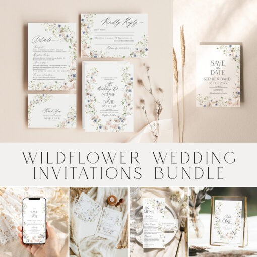 Wildflower Wedding Invitation Template, Meadow Wedding Receptions Bundle Template, Wildflower Wedding Bundles, Wedding Reception Amy Design Templates