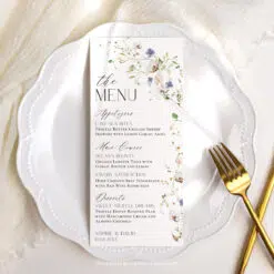 Wildflower Shower Menu Place Card Template, Wildflower Wedding Menu Cards, Botanical Wedding Thank You Place Card Editable Printable D023