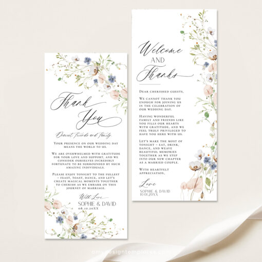 Minimalist Wedding Table Thank You Template, Wildflower Wedding Thank You Napkin Note, Desert Wedding, Place Setting Thank You Cards D023