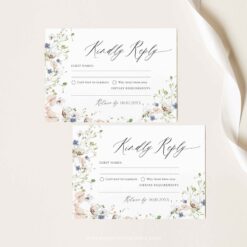 RSVP Card Template QR Code, Kindly Response Cards Printable Wildflower Wedding Template