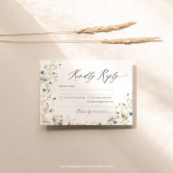 RSVP Card Template QR Code, Kindly Response Cards Printable Wildflower Wedding Template