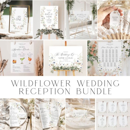 Amy Design Templates Wildflower Wedding Receptions Bundle Template, Wedding Bundles, Wedding Reception, Wildflower Wedding Signage Reception Bundle Template D023