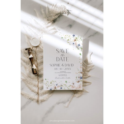 Wildflower Save The Date Card Template, Botanical Save The Date Evite, Floral Wedding Save The Date Cards Editable Printable Download D023