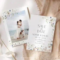 Wildflower Save The Date Card Template, Botanical Save The Date Evite, Floral Wedding Save The Date Cards Editable Printable Download D023