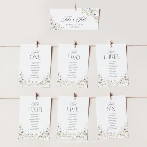 Seating Chart Cards Wedding Template, Table Seating Cards, Take a Seat Sign, Wildflower Wedding Seating Card Wildflower Editable D023