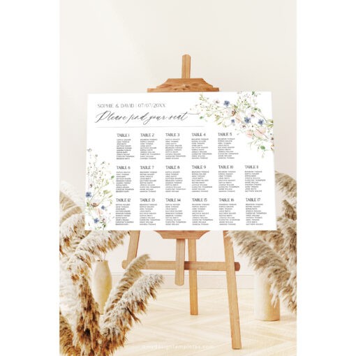 Wedding Seating Chart Sign Template, Table Seating Chart Sign, Botanical Wedding Seating Chart, Wildflower Seating Chart Sign D023