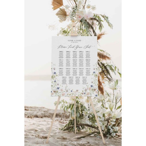 Wedding Seating Chart Sign Template, Table Seating Chart Sign, Botanical Wedding Seating Chart, Wildflower Seating Chart Sign D023