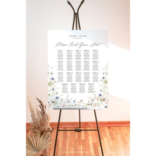 Wedding Seating Chart Sign Template, Table Seating Chart Sign, Botanical Wedding Seating Chart, Wildflower Seating Chart Sign D023