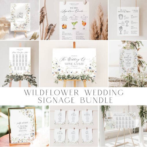 Amy Design Templates Wedding Signs Bundles, Wildflower Wedding Signage Bundle Template, Meadow Wedding Bundle Template, Floral Wedding Reception Bundles D023