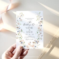 Botanical Wedding Invitation Template, Wildflower Wedding Invites Printable, Elegant Minimalist Wedding Invitation Card Amy Design Templates D023