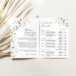 Wildflower Wedding Itinerary Template, Wedding Weekend Itinerary Editable, Welcome Bags Note Timeline Schedule Minimalist Template Amy Designs Templates