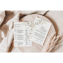 Wildflower Wedding Itinerary Template, Wedding Weekend Itinerary Editable, Welcome Bags Note Timeline Schedule Minimalist Template Amy Designs Templates