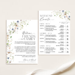 Wildflower Wedding Itinerary Template, Wedding Weekend Itinerary Editable, Welcome Bags Note Timeline Schedule Minimalist Template Amy Designs Templates