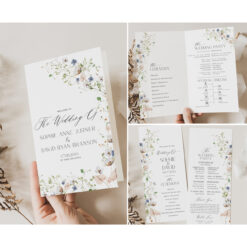 Wildflower Wedding Program Template, Modern Order of Service, Catholic Ceremony Editable, Wedding Ceremony Program Template D023