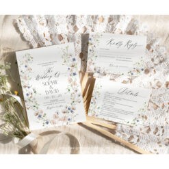 Wildflower Wedding Invitations Template, Botanical Wildflower Wedding Invitation Suite, Elegant Wildflower Save The Date Card Printable D023