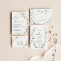 Wildflower Wedding Invitations Template, Botanical Wildflower Wedding Invitation Suite, Elegant Wildflower Save The Date Card Printable D023