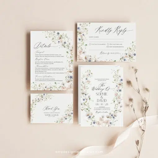 Editable wildflower wedding invitation with botanical garden design