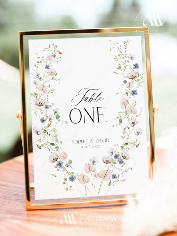 Wedding Table Numbers Cards Template | Reception Table Numbers Wildflower Printable Download