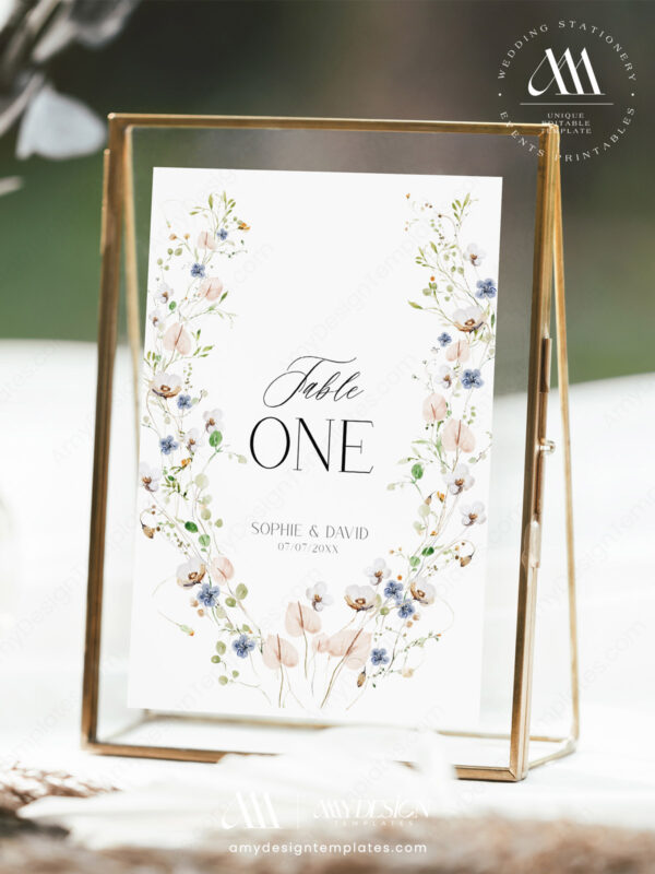Wedding Table Numbers Cards Template | Reception Table Numbers Wildflower Printable Download