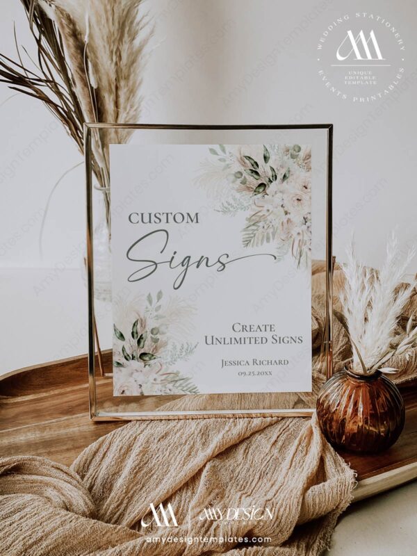 Greenery Boho Wedding Sign Templates | Bohemian Wedding Signs Printable Customizable