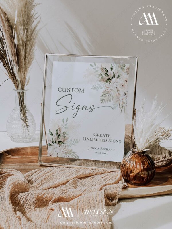 Greenery Boho Wedding Sign Templates | Bohemian Wedding Signs Printable Customizable