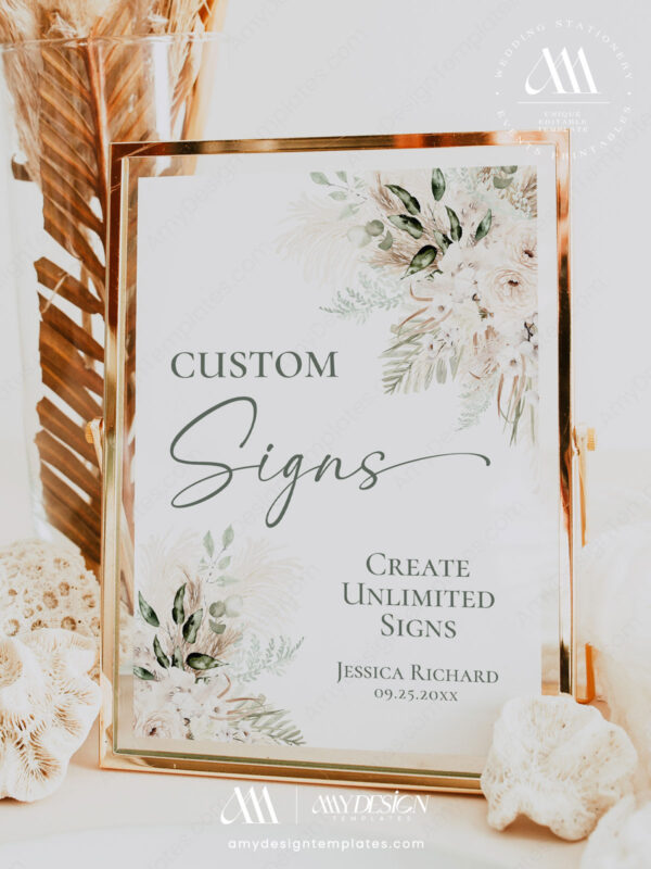 Greenery Boho Wedding Sign Templates | Bohemian Wedding Signs Printable Customizable