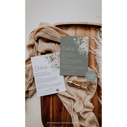 Boho Sage Green Wedding Enclosure Card Template