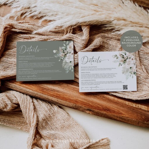 Boho Sage Green Wedding Enclosure Card Template