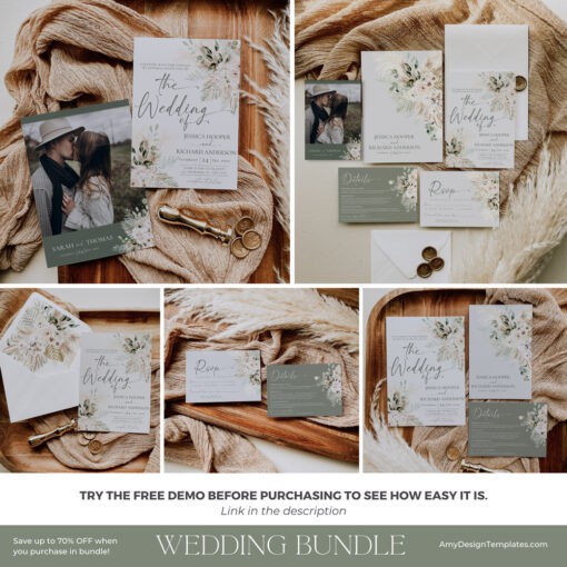 Boho Greenery Wedding Template Editable Amy Design Templates