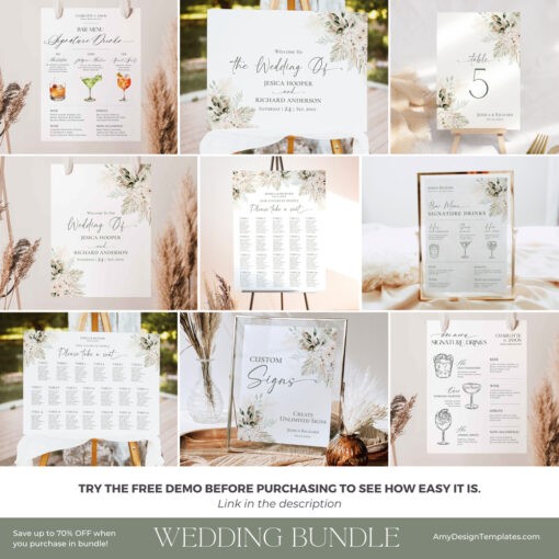 Boho Greenery Wedding Reception Templates Bundle - Image 4