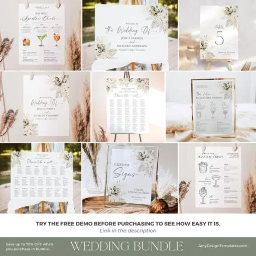Boho Greenery Wedding Signage Template Bundle - Image 3