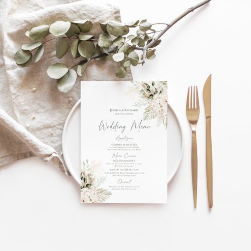 Boho Greenery Wedding Menu Template