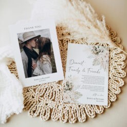 Boho Greenery Wedding Thank You Cards with Photo