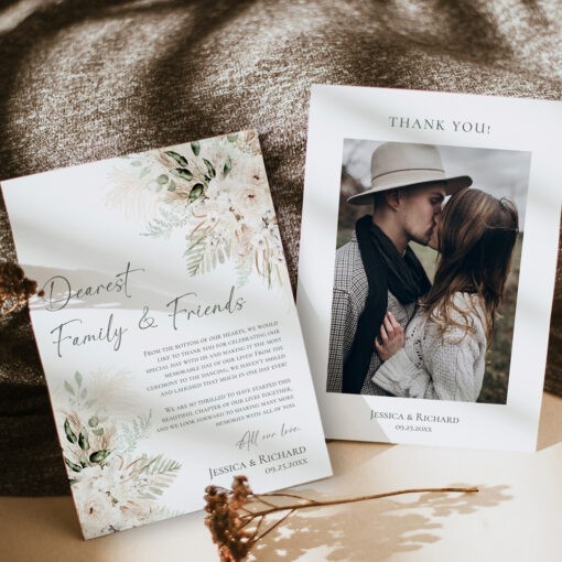 Boho Greenery Wedding Thank You Cards with Photo