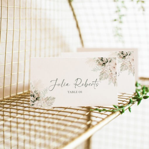 Boho Greenery Wedding Place Card Template